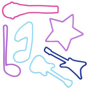 Shaped Rubber Bands - Pop Star (12 Pack) - Shapes Like Music Notes, Guitar, Microphone