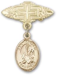 Gold Filled Baby Badge with St. Andrew the Apostle Charm and Badge Pin with Cross