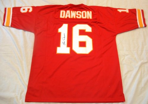 Len Dawson Autographed Kansas City Chiefs Jersey W/PROOF, Picture of Len Signing For Us, Kansas City Chiefs, Dallas Texans, Pittsburgh Steelers, Cleveland Browns, Purdue Boilermakers, AFL, Super Bowl