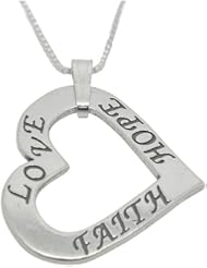 Sterling Silver Love Hope Faith Pendant Necklace 18inch Chain