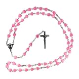 My First Rosary Heart Shape Pink Beads Baby Crucifixes , Girl