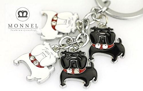 Z256D Cute Black White Bulldog Puppy Dog Charms Keychain Key Ring