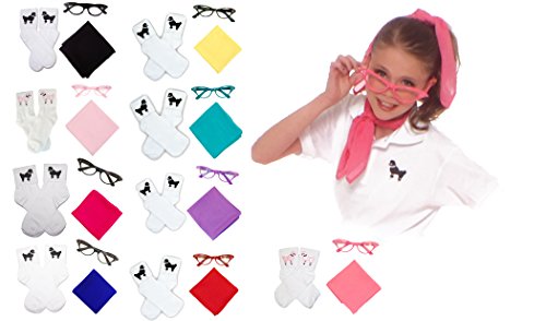 Hip Hop 50s Shop Child 3 Piece Accessory Set (Scarf-Poodle Socks-Cat Eye Glasses