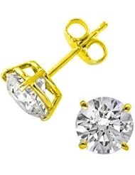 0.60 ct Ladys Round Cut Diamond Stud Earrings In 18 Karat Yellow Gold