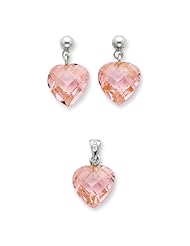 Sterling Silver Pink Cz Heart Earring & Pendant Set