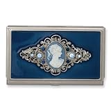 Steel Blue Enameled & Cameo Business Card Holder