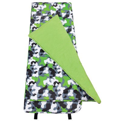 Wildkin Kids Children School Home Camping Hiking Sleep Bag Camo Nap Mat Green