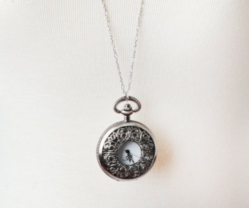Antique Inspired Silver Pocket Watch Pendant Necklace