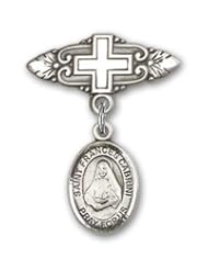 Sterling Silver Baby Badge with St. Frances Cabrini Charm and Badge Pin with Cross