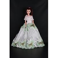White Ball Gown with Green Flowers Made to Fit the Barbie Doll