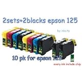10 Pk Epson Ultra Compatible ink cartridges for Epson 125 T125, Workforce 520, NX125 NX127 NX420 NX625 Workforce 320 Workforce 323 Workforce 325, T125120, T125220, T125320, T125420
