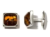 Sterling Silver Honey Amber Square Fashion Cuff Links