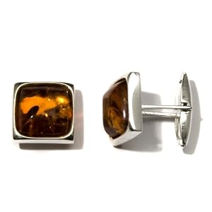 Sterling Silver Honey Amber Square Fashion Cuff Links