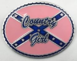 COUNTRY GIRL PINK BELT BUCKLE,WITH REBEL FLAG