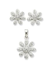 Sterling Silver CZ Flower Pendant & Earring Set