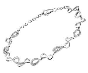 Sterling Silver Pave Set Diamond Teardrop Bracelet
