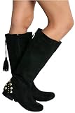 K34 Womens Black Suede Flat Riding Boots Sizes 3-8 Uk