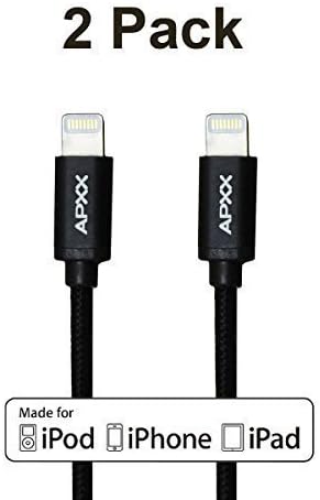 [Apple MFI Certified] APXX 10ft 8-Pin Lightning to USB Cable (2 Pack) with Nylon Braided for iPhone 5/5s/5c/6/6 Plus, iPad Air/Air2, iPad Mini/Mini2/Mini 3, iPod touch(5th Generation)