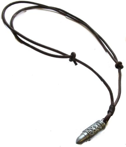 Mens Unisex Silver Bullet Adjustable Leather Necklace
