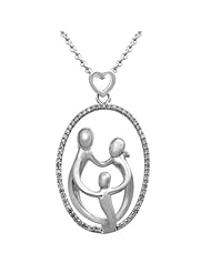 Sterling Silver Parents and Child Family Diamond Pendant Necklace (1/6 Cttw, I-J Color, I3 Clarity),18"