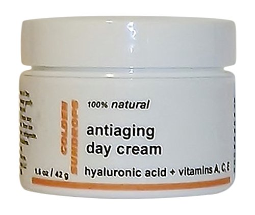 GOLDEN SUNDROPS, DAY CREAM, (1.5 OZ), ANTIAGING, HYALURONIC ACID, +, VITAMINS A, C, E, TIGHTENS, FIRMS, BRIGHTENS, REDUCES WRINKLES, MOISTURIZES, REJUVENATES, FACE, AND, NECK 1.5 OZ / 42 G, MADE IN THE USA.