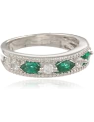 Sterling Silver Marquis Created Emerald with Created White Sapphire Ring, Size 7