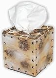 Birch Look Tissue Box Cover/Holder With Leather Stitching And Rope Accents 5.5