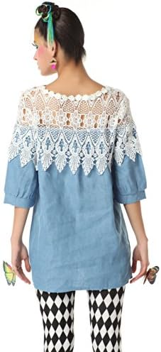 Polarfox Womens Lace And Denim Mosaic Tshirt Dresses Large Blue