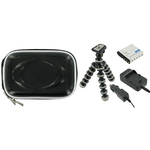 4n1 Hard Shell Case (Candy Black) / NB-4L AC DC Charger / Battery / Tripod for Canon PowerShot SD780IS Digital Camera Gold