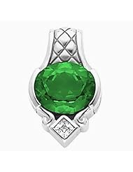 14K White Gold Oval Cut Chatham Created Emerald and Diamond Pendant -- LIFETIME WARRANTY