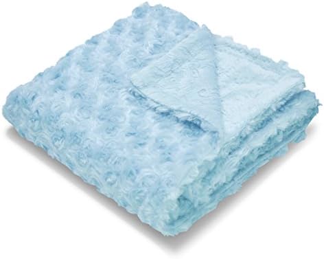Little Starter Embossed Micromink Reverse to Faux Fur Rosette Baby Blanket, 30" x 40", Blue
