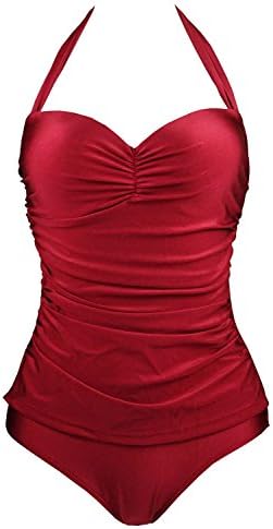 Cocoship 50s Elegant Inspired Retro Vintage One Piece Pin Up Monokinis Swimsuit(FBA) Burgundy(Fast Ship) XXXXXL(US16-18)