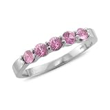 Natural Pink Sapphire Wedding Ring in 14k White Gold 5 Stone Ring, 0.75 cttw