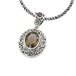 925 Silver & Smoky Quartz Oval Scroll Pendant with 18k Gold Accents