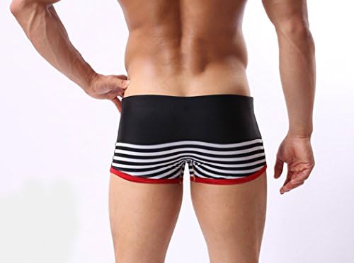 ByCang Men's Swimming Trunks Striped Fashion Sports Boxer Underwear (Black White Size XXL)