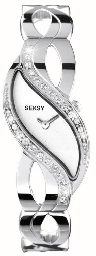 Seksy by Sekonda Ladies White Sparkle Dial Crystal Stone Set Bracelet Watch 4275