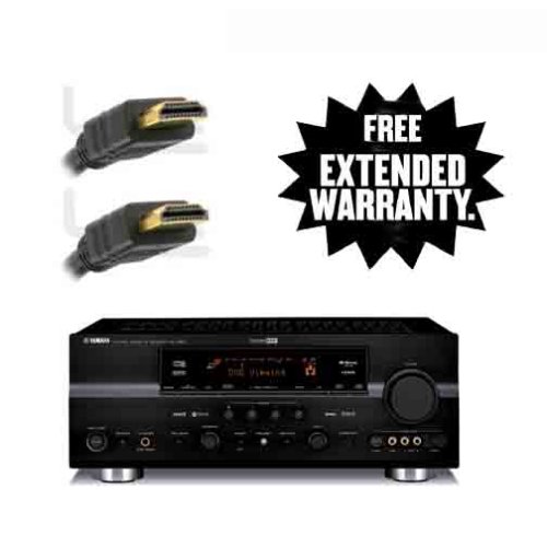 Yamaha RX-V463BL 525 Watt 5.1-Channel Home Theater Receiver With A 1-Year Extended Warranty Service Plan & High Speed HDMI Cable (2 meters)