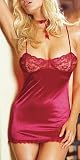 Dreamgirl Womens Stretch Satin Babydoll with Matching Thong and Lace Neckband with Beaded Ties