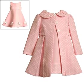 Bonnie Jean Baby/Infant Girls 3M-9M 2-Piece PINK WHITE JACQUARD DOT Special Occasion Wedding Flower Girl Easter Birthday Party Dress & Coat Set