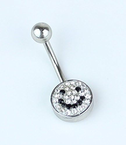 LF7 Crystal Smiley / Happy Face Ferido Pave Belly Button Ring - Bling