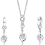 Cherished Chic: Sterling Silver Heart Pendant Necklace Earrings Set with Cubic Zirconia