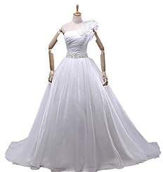 Organza One Shoulder Beaded Belted Asymmetric Lace  Dress