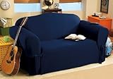 SOLID SUEDE Couch Cover 3 Pc. slipcover Set = Sofa + Loveseat + Chair Covers / Slipcovers 3 Pcs SET - NAVY BLUE color