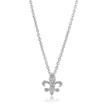 Sterling Silver Cubic Zirconia CZ Small Fleur De Lis Pendant Necklace