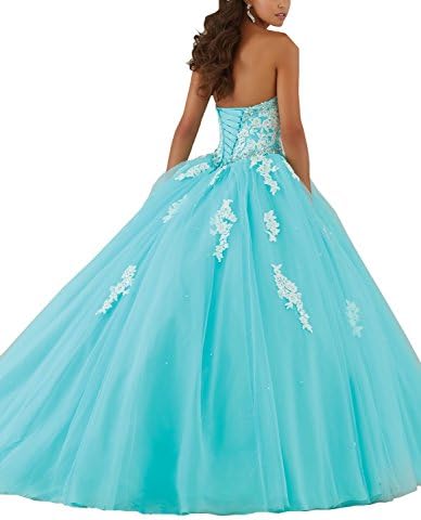 Wallbridal Sweet Beaded Lace applique Puffy Tulle Ball Gown Quinceanera Dress (16, Champagne)