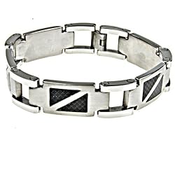 Stainless Steel Bracelet with carbon fiber - Length: 8.5", Width: 15mm