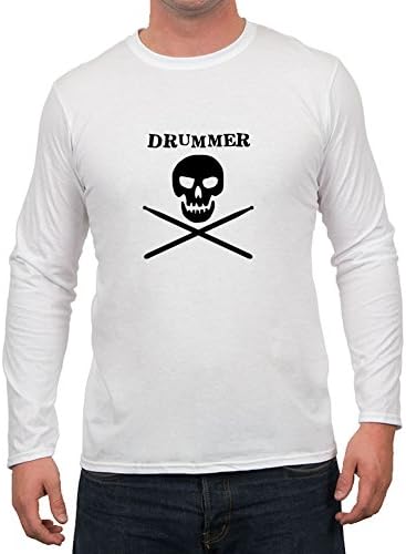 For Men Cotton White Custom-made Informal Vogue Drummer Skull T Shirt X-large