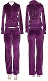 ROMEO & JULIET COUTURE Rhinestone Embellished Velour Active Set (Purple)