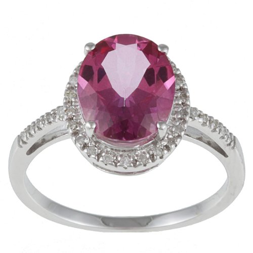 10k White Gold Oval Pink Topaz and Diamond Ring (1/10 TDW)