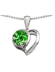 Original Star K (tm) Heart Shape Pendant With Round 7mm Simulated Emerald in .925 Sterling Silver